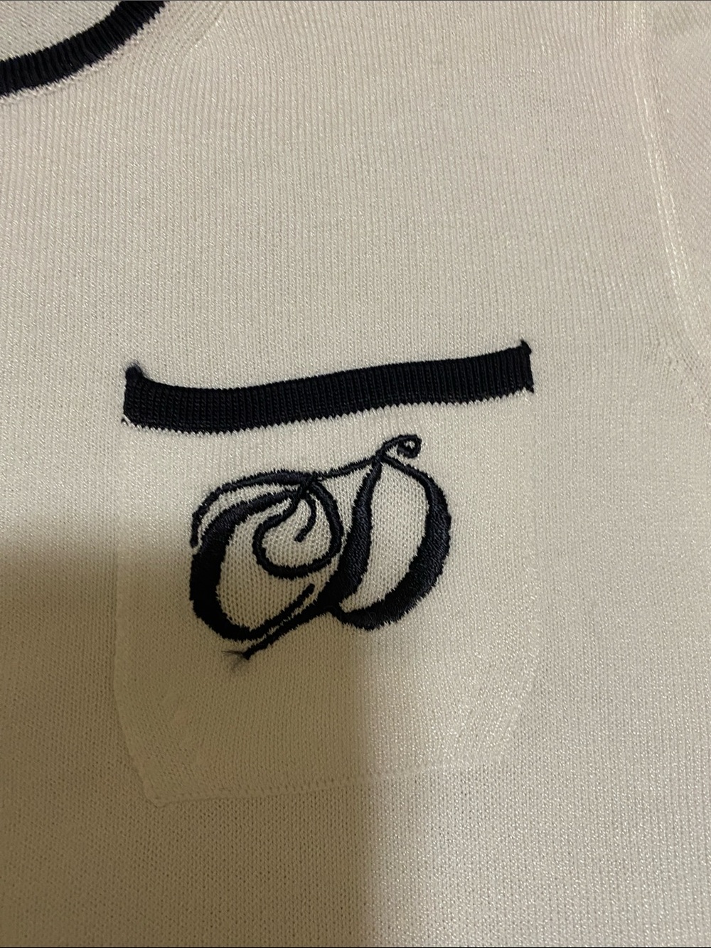 Dior White Knit Short Sleeve Sweater with Black Trim - Picture 4 of 9